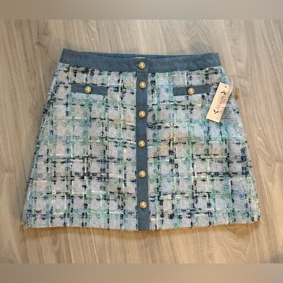 Nanette Lepore Tweed Button Front Mini Skirt Blue Multi Size L NWT - Picture 8 of 9